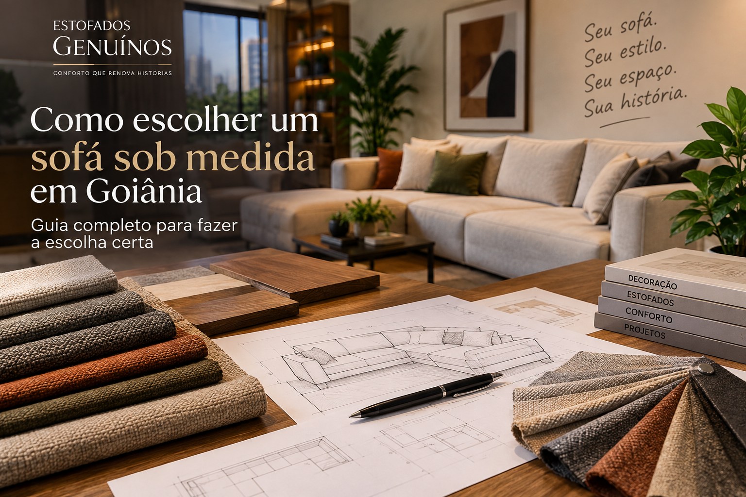 Sofá sob medida elegante em sala de estar em Goiânia
